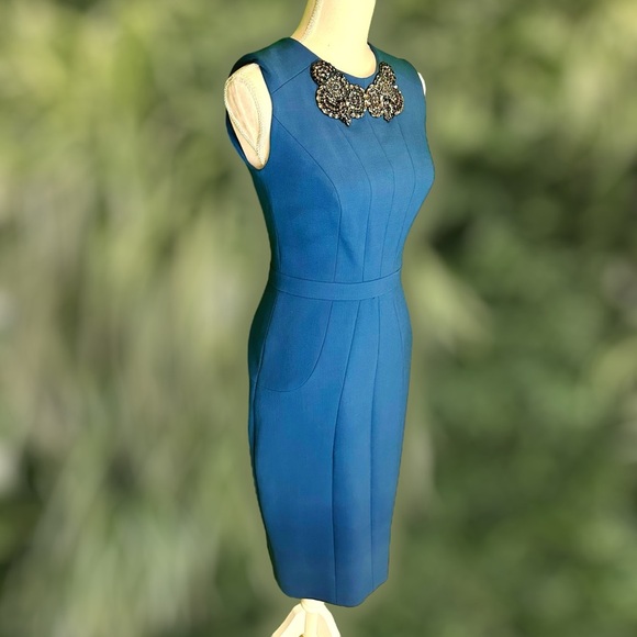 RARE Vintage Jason Wu Pre-Fall 2011 Teal Midi Dress w/ Jeweled Collar Size 4 - Picture 7 of 16